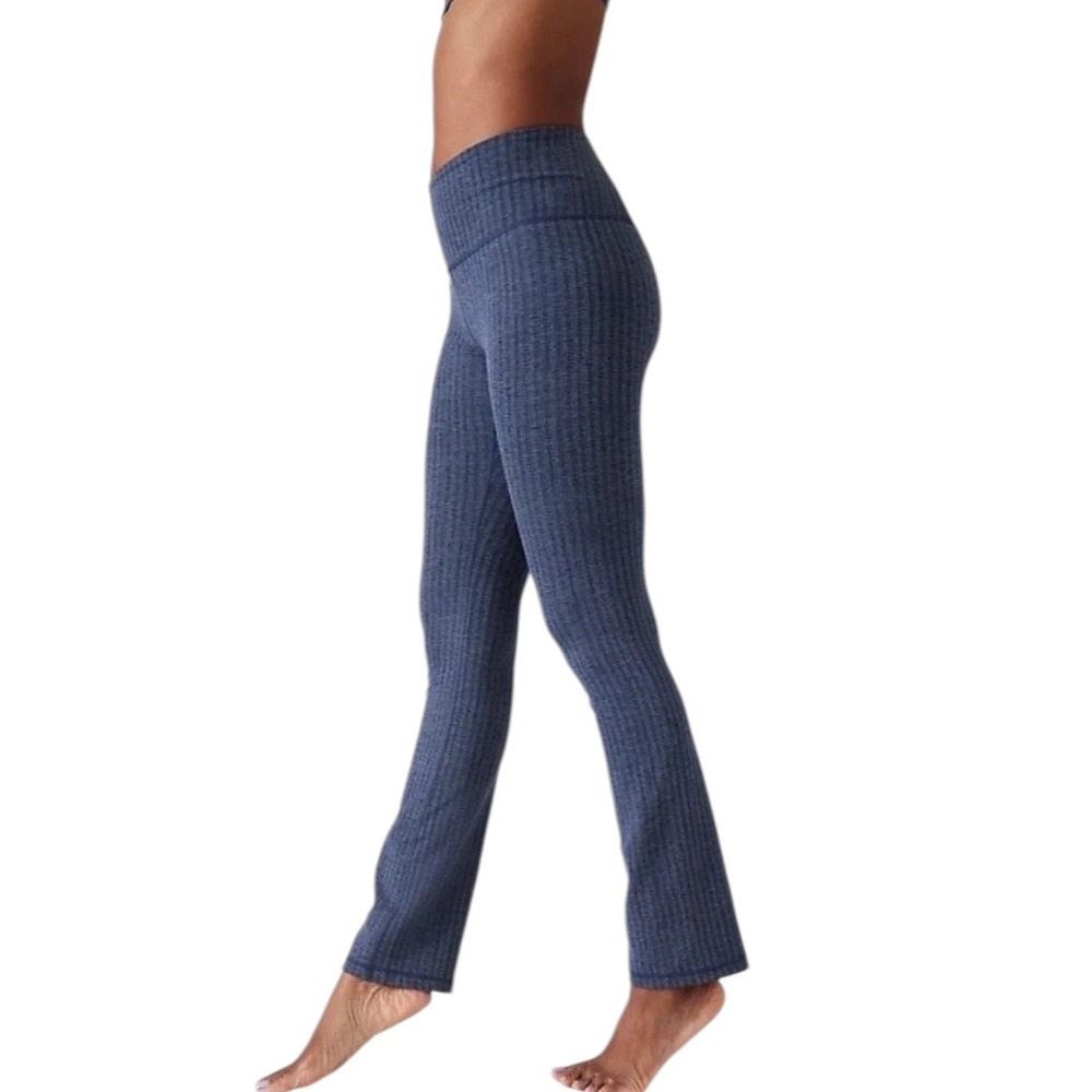 Athleta Elation Textured Straight Leg Pants Blue Heathered High Rise Women's XS